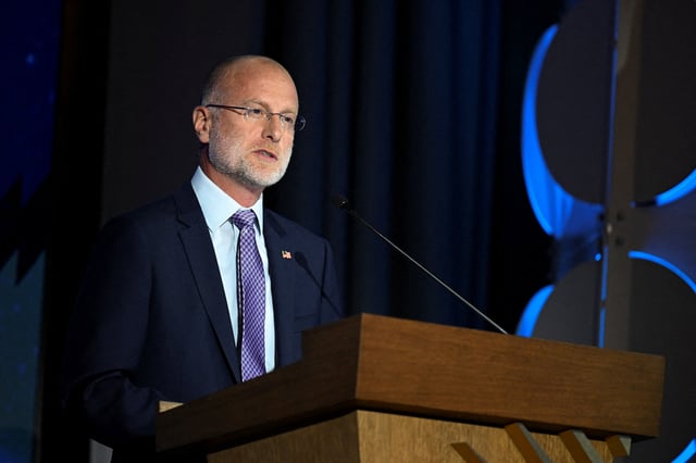 Federal Communications Commission  (FCC) Chair Brendan Carr speaks during the U.S. Chamber of Commerce 2025 Global Aerospace Summit in Washington, D.C., U.S., September 9, 2025. REUTERS/Annabelle Gordon/File Photo
