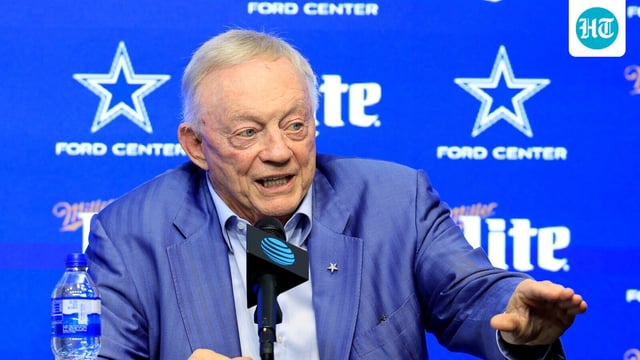 Dallas Cowboys owner Jerry Jones responds to a reporter's question during an NFL football news conference.