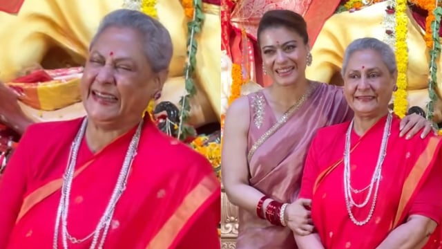 Jaya Bachchan smiles for paparazzi at Durga Puja pandal
