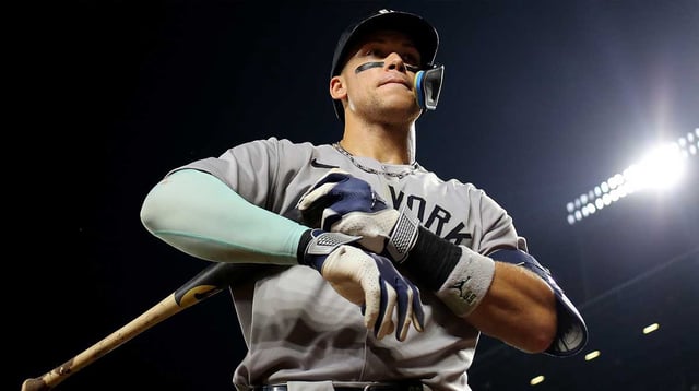 Sep 19, 2025; Baltimore, Maryland, USA; New York Yankees outfielder Aaron Judge (99) warms up during the eighth inning against the Baltimore Orioles at Oriole Park at Camden Yards. Mandatory Credit: Daniel Kucin Jr.-Imagn Images