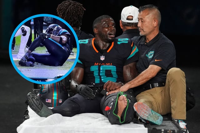 Tyreek Hill sufrió dislocamiento de rodilla y rotura de ligamentos durante el Jets vs Delfines del lunes. (Foto: AP)