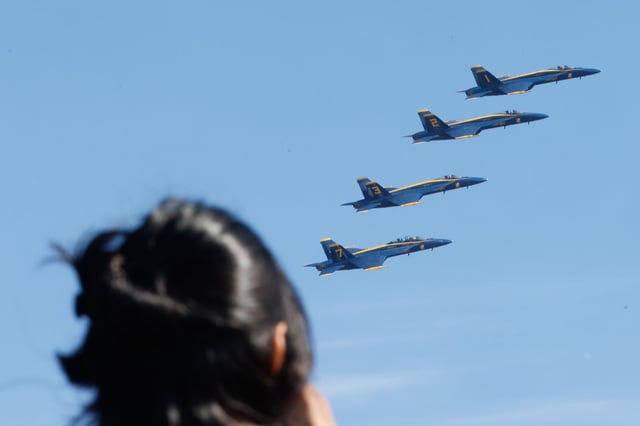 The Blue Angels perform during the San Francisco Fleet Week Air Show on October 11, 2024 in San Francisco..