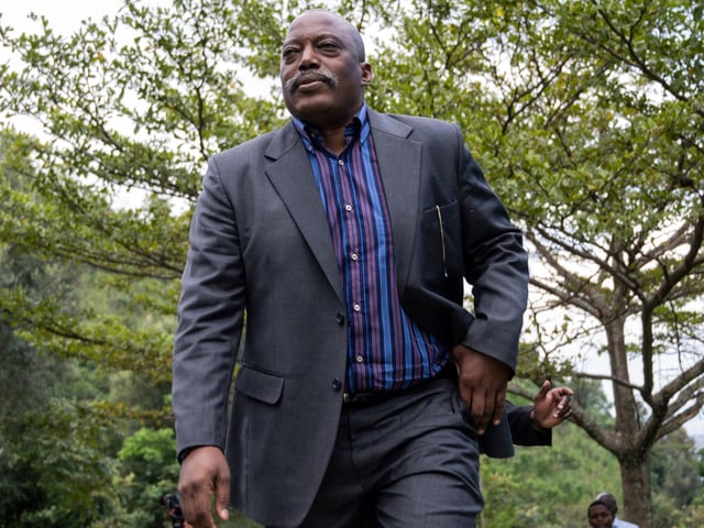 FILE - Former Democratic Republic of the Congo President Joseph Kabila arrives to meet with religious leaders at his Kinyogote residence in M23 controlled Goma, Eastern Congo, May 29, 2025. (AP Photo/Moses Sawasawa, File)