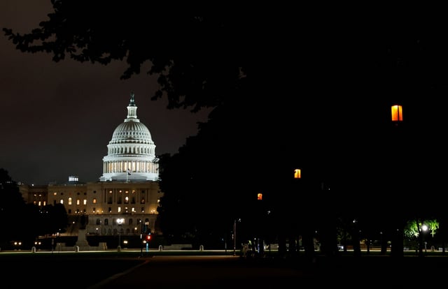 The U.S. Capitol during a cloudy night, on Capitol Hill in Washington, D.C., U.S., September 17, 2025. REUTERS/Daniel Becerril