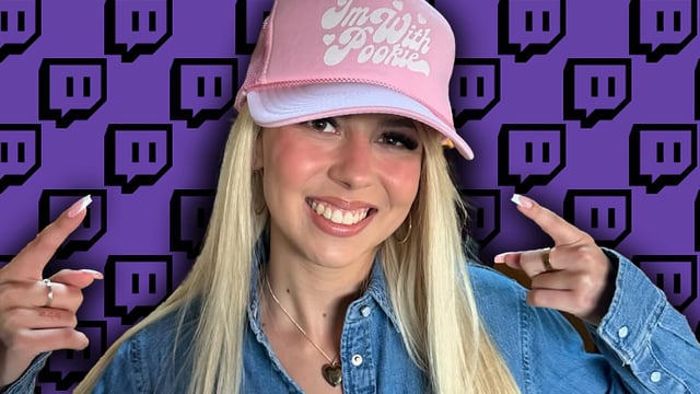 Haliey Welch against a background of Twitch logos.