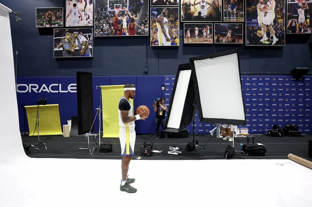 Gary Payton II of the Golden State Warriors poses for a picture during the team’s media day at Chase Center on Sept. 29, 2025, in San Francisco.