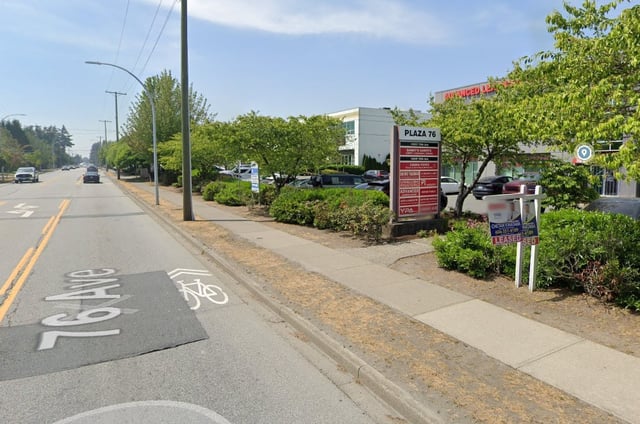 The location of the newly branded Swift Radio station in Surrey, B.C. Staff arrived on Tuesday morning to find evidence of shots fired at the building.