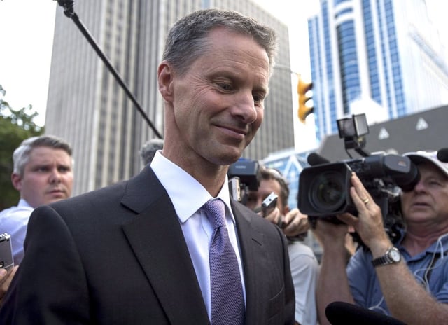 Nigel Wright, former Chief of Staff to Prime Minister Stephen Harper, leaves the courthouse in Ottawa following his sixth day of testimony at the trial of former Conservative Senator Mike Duffy on Wednesday, Aug. 19, 2015. Duffy is facing 31 charges of fraud, breach of trust, bribery, frauds on the government related to inappropriate Senate expenses. THE CANADIAN PRESS/Justin Tang