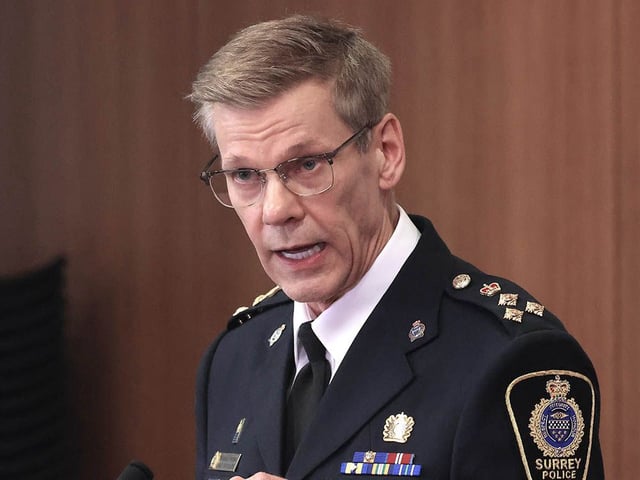 Surrey Police Chief Constable Norm Lipinski discusses the city's extortion spree on Sept. 15, 2025.