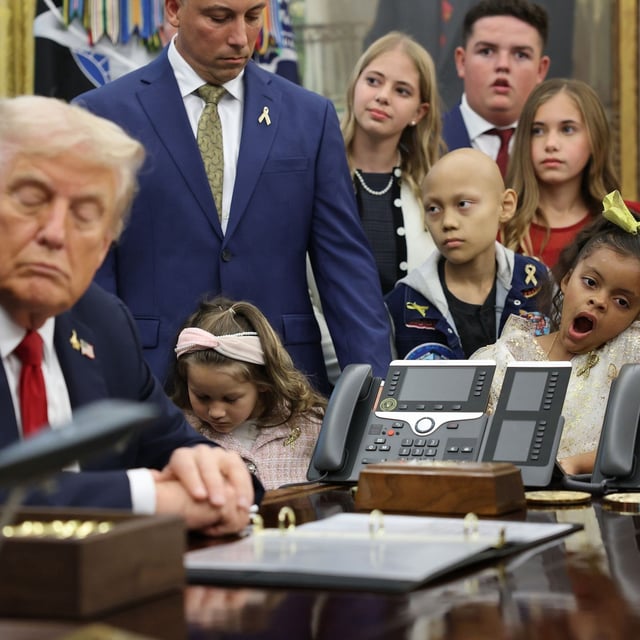 President Donald Trump speaks before signing executive orders in the Oval Office at the White House on September 30, 2025 in Washington. According to Trump, the executive order he was signing will accelerate pediatric cancer research, including by harnessing the power of artificial intelligence. (Photo by Win McNamee/Getty Images)