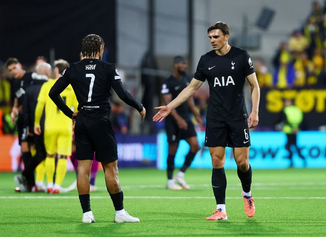 Soccer Football - UEFA Champions League - Bodo/Glimt v Tottenham Hotspur - Aspmyra Stadion, Bodo, Norway - September 30, 2025 Tottenham Hotspur's Xavi Simons and Joao Palhinha after the match Action Images via Reuters/Matthew Childs
