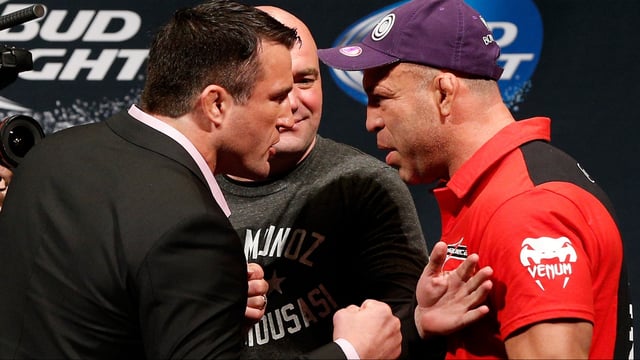 Chael Sonnen and Wanderlei Silva face off ahead of their fight. Credit: Josh Hedges/Zuffa LLC