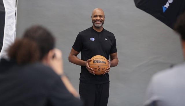 Orlando Magic coach Jamahl Mosley is pictured during Orlando Magic Media Day at the AdevenHealth Training Center on Monday, Sept. 29, 2025. (Stephen M. Dowell/Orlando Sentinel)