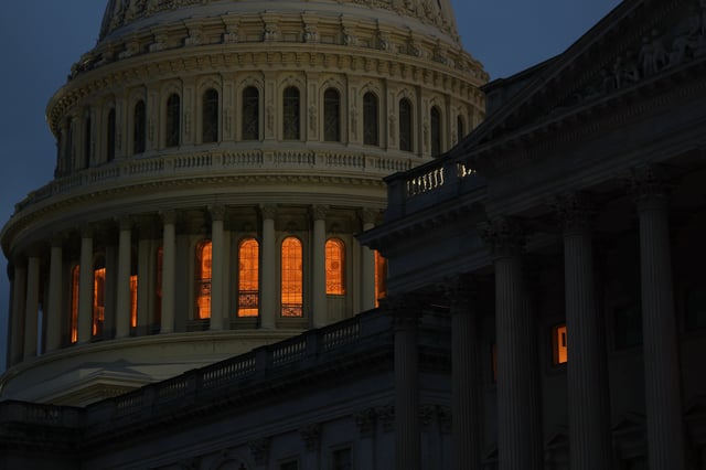 WASHINGTON, DC – SEPTEMBER 29: A view of the U.S. Capitol as the sun sets on September 29, 2025 in Washington, DC. House and Senate leadership met with President Donald Trump earlier in the day at the White House to try and avoid a government shutdown at midnight September 30. (Photo by Anna Moneymaker/Getty Images)