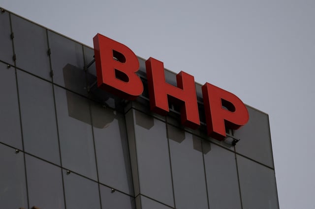 A view shows the BHP Group logo at their headquarters in Melbourne, Australia, March 24, 2025. REUTERS/Hollie Adams/File Photo