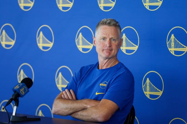 The Golden State Warriors’ head coach Steve Kerr speaks during a press conference at the Chase Center in San Francisco, Calif., on Tuesday, Sept. 30, 2025. (Shae Hammond/Bay Area News Group)