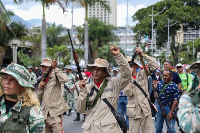 A civic-military police mobilization on Bolivar Avenue, Caracas, Venezuela, on September 23, 2025.