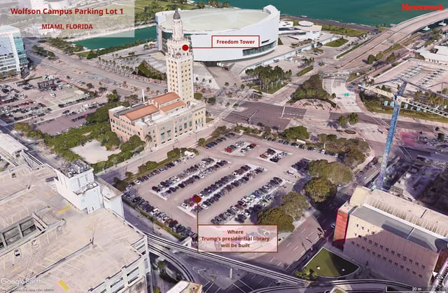 A satellite image provided by Google Earth and annotated by Newsweek shows the site of the future presidential library of Donald Trump.