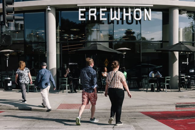 The exterior of Erewhon is seen in Los Angeles. The luxury grocery store adored by celebrities and wellness influencers, sent fans into a frenzy Tuesday with an Instagram post hinting at something “coming soon” to cities like San Francisco, New York, and Miami. But many were left disappointed.