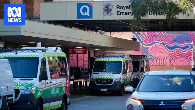 Ambulances parked outside the Royal Perth Hospital emergency department.