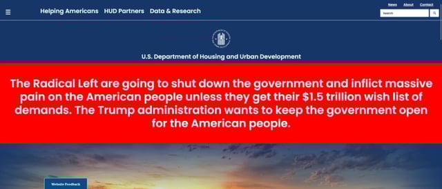  HUD website blames the so-called “radical left” for government shutdown