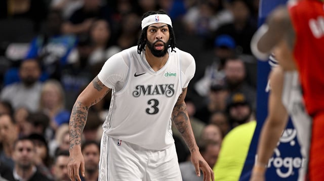 Feb 8, 2025; Dallas, Texas, USA; Dallas Mavericks forward Anthony Davis (3) looks on during the second half against the Houston Rockets at the American Airlines Center. Mandatory Credit: Jerome Miron-Imagn Images