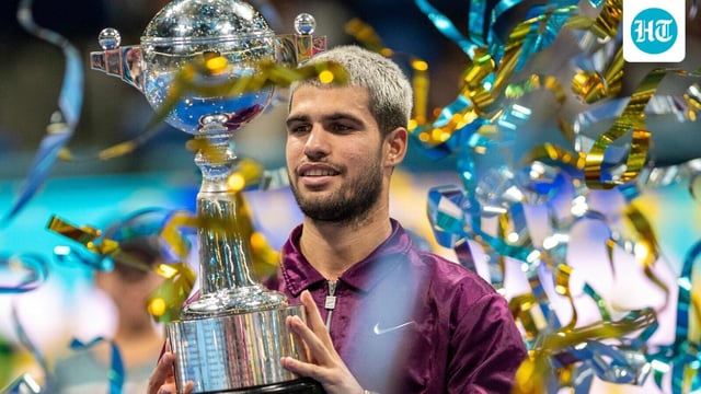 Carlos Alcaraz after winning the final match at the ATP Japan Open tennis tournament.