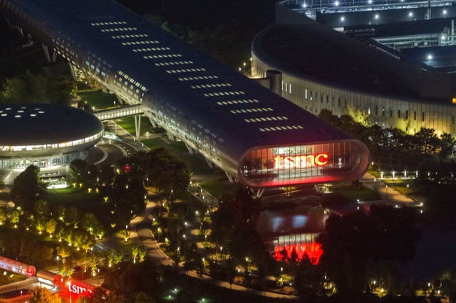 Taiwan Semiconductor Manufacturing Company (TSMC) Factory in Nanjing, Jiangsu Province, China on the evening of September 11, 2025.