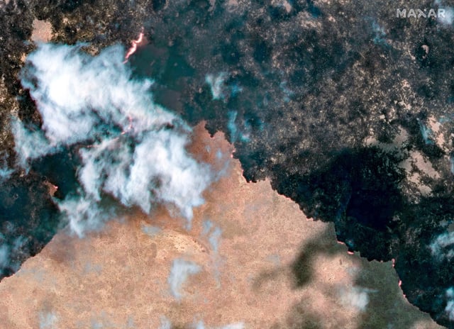 A satellite image shows an overview of Namibia, where wildfires have scorched over a third of Etosha National Park, September 26, 2025. Maxar Technologies/Handout via REUTERS