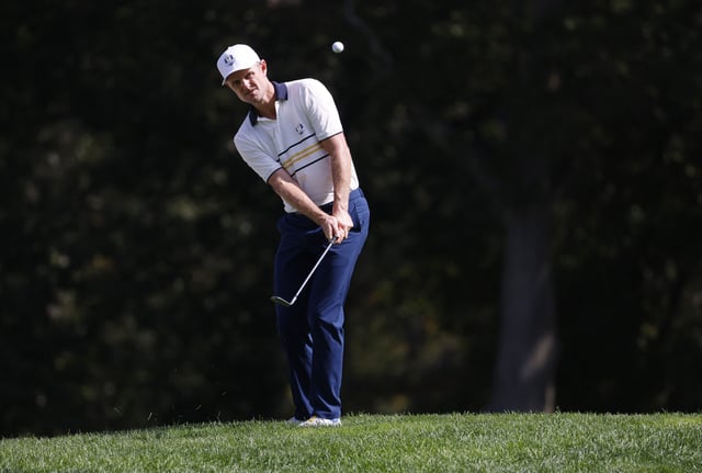Golf - The 2025 Ryder Cup - Bethpage Black Golf Course, Farmingdale, New York, United States - September 28, 2025 Team Europe's Justin Rose in action on the 3rd hole during the singles IMAGN IMAGES via Reuters/Peter Casey