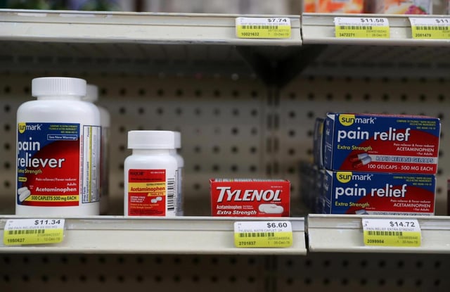 Packages of acetaminophen are displayed on a shelf at Jack’s Pharmacy on Jan. 21, 2020, in San Anselmo, California. (Justin Sullivan/Getty Images North America/TNS)