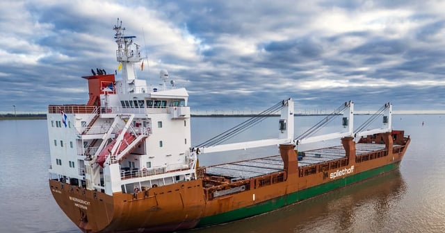 Dutch cargo ship the Minervagracht was struck by the Houthis this week.  AP