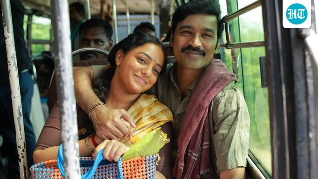 Idli Kadai Twitter reviews: Dhanush and Nithya Menen in a still from the film.