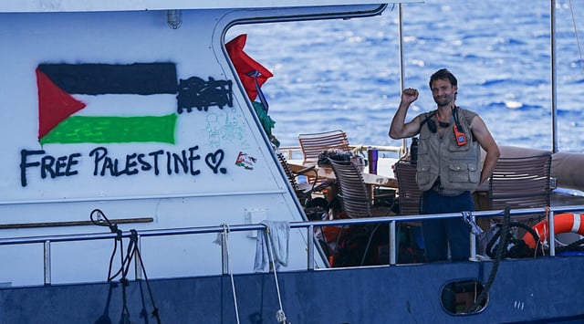 A view of Turkish Red Crescent providing food and medical aid to the Global Sumud Flotilla, which sets sail to deliver humanitarian assistance to Gaza, on Sept. 29, 2025. (Orhan Fatih Doan/Anadolu via Getty Images)