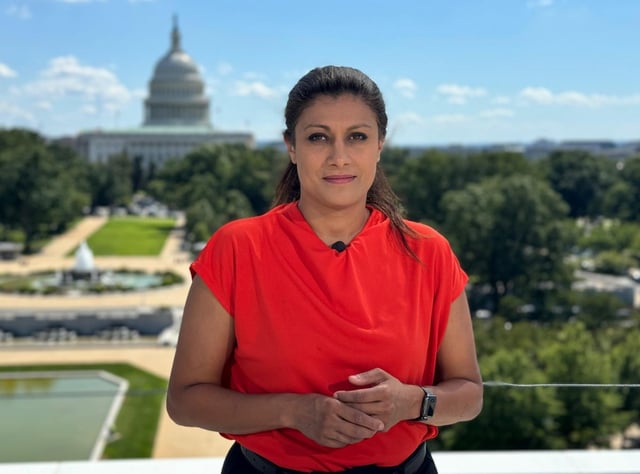 Anushka Asthana, US editor at Channel 4 News, was in the room for the unveiling of the Gaza peace plan (Photo: Channel 4)