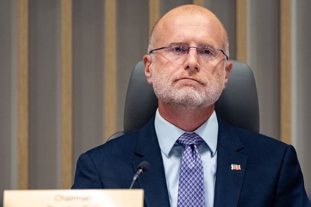 Brendan Carr, commissioner at the Federal Communications Commission (FCC), during an open commission meeting at the Federal Communications Commission (FCC) headquarters in Washington, DC, US, on Tuesday, Sept. 30, 2025. © Kent Nishimura/Bloomberg via Getty Images