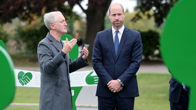 Michael Landy, creator of the Global Humanitarian Memorial in London, with William on Wednesday