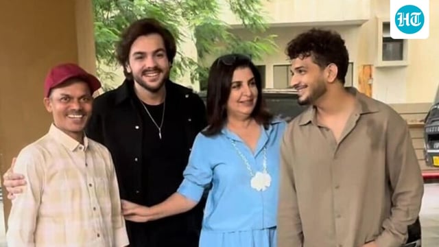 Farah Khan playfully shuts Dilip down from posing between Munawar Faruqui and Ashish Chanchlani.