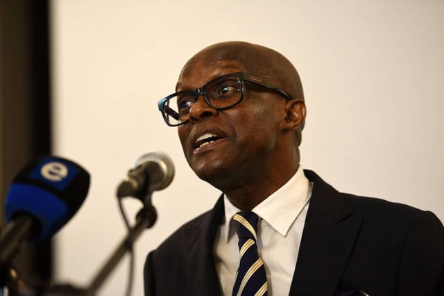 Former justice and correctional services deputy minister Thabang Makwetla briefs media in Johannesburg on the Zondo commission's findings against him. Picture: Nigel Sibanda