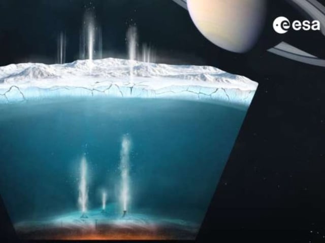 Cómo creemos que funciona la actividad hidrotermal en Encélado, según datos de la misión Cassini-Huygens de la NASA/ESA.