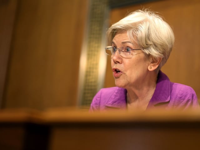 Senator Elizabeth Warren, a Democrat from Massachusetts, during a Senate Finance Committee hearing in Washington, DC, US, on Tuesday, June 4, 2024. Adding the new judges to the US Tax Court could alleviate some pressure on the court, which faces complex conservation easement and captive insurance cases that increasingly require longer trial sessions. Photographer: Tierney L. Cross/Bloomberg