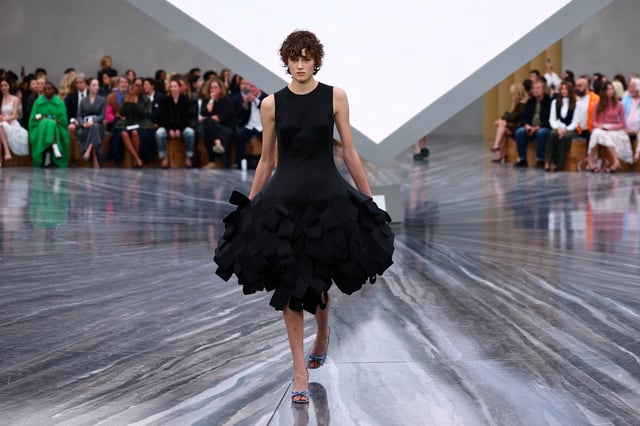 A model presents a creation by designer Jonathan Anderson as part of his Spring/Summer 2026 Women's ready-to-wear collection show for the fashion house Christian Dior during Paris Fashion Week in Paris, France, October 1, 2025. REUTERS/Sarah Meyssonnier