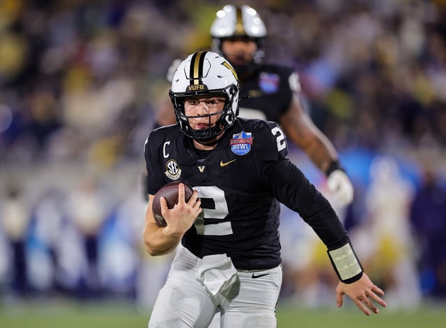 Diego Pavia #2 of the Vanderbilt Commodores runs the ball during the second half against the Georgia Tech Yellow Jackets in the Birmingham Bowl at Protective Stadium on December 27, 2024 in Birmingham, Alabama.