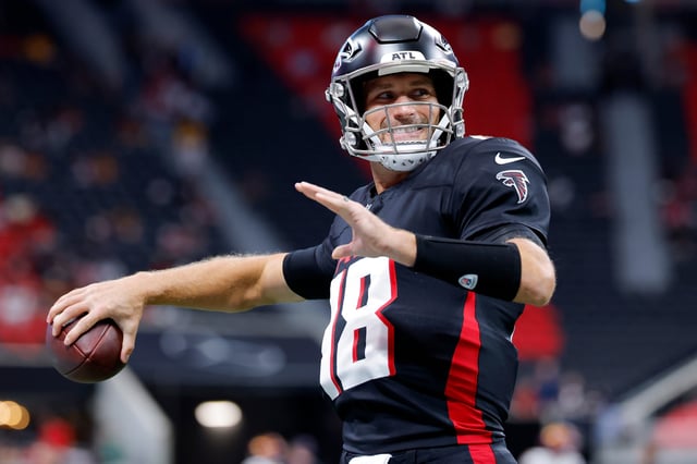 Kirk Cousins #18 of the Atlanta Falcons warms up prior to the game against the Washington Commanders at Mercedes-Benz Stadium on September 28, 2025 in Atlanta, Georgia.