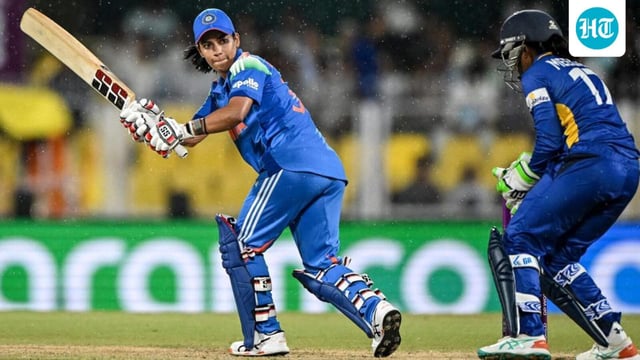 India allrounder Amanjot Kaur during her (L) vital innings of 57 on course to beating Sri Lanka the ICC Women's ODI World Cup at the Barsapara Cricket Stadium in Guwahati on Tuesday. (AFP)