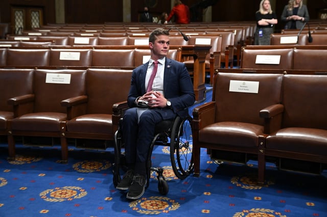 WASHINGTON, DC - MARCH 01: Rep. Madison Cawthorn (R-NC) arrives for the State of the Union address at the U.S. Capitol on March 1, 2022 in Washington, DC. During his first State of the Union address, President Joe Biden will speak on his administration’s efforts to lead a global response to the Russian invasion of Ukraine, work to curb inflation, and bring the country out of the COVID-19 pandemic. (Photo by Saul Loeb - Pool/Getty Images)