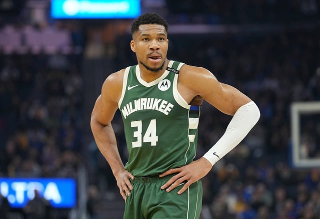SAN FRANCISCO, CALIFORNIA - MARCH 18: Giannis Antetokounmpo #34 of the Milwaukee Bucks looks on against the Golden State Warriors during the first half of an NBA basketball game at Chase Center on March 18, 2025 in San Francisco, California. NOTE TO USER: User expressly acknowledges and agrees that, by downloading and or using this photograph, User is consenting to the terms and conditions of the Getty Images License Agreement. (Photo by Thearon W. Henderson/Getty Images)