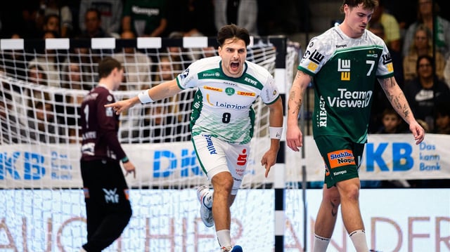 Hanballer Lucas Krzikalla (Leipzig) im Torjubel