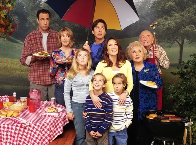 The cast of "Everybody Loves Raymond," from left, Brad Garrett, Monica Horan, Madlyn Sweeten, Sawyer Sweeten, Sullivan Sweeten, Ray Romano, Patricia Heaton, Doris Roberts and Peter Boyle.
(Monty Brinton/ CBS via Getty Images)