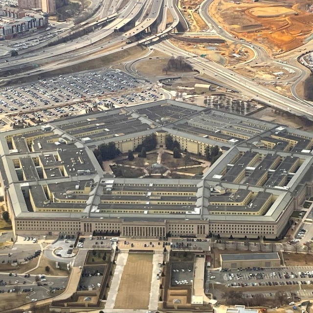 FILE - The Pentagon is seen in this aerial view through an airplane window in Washington on Thursday, Feb. 20, 2025. (AP Photo/Pablo Martinez Monsivais)